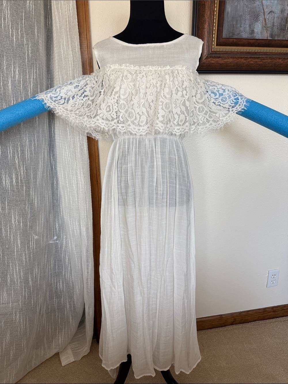 White Lace Off-Shoulder Maxi Dress/Cover Up